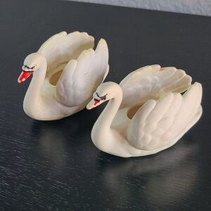 Vintage Goebel White Porcelain Swan Figurine Pair West Germany ZV 103 IV Birds 2